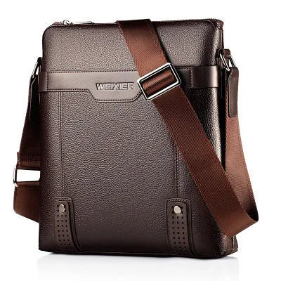 Men's black PU leather shoulder bag with square design measuring 28x25x6cm with zipper closure