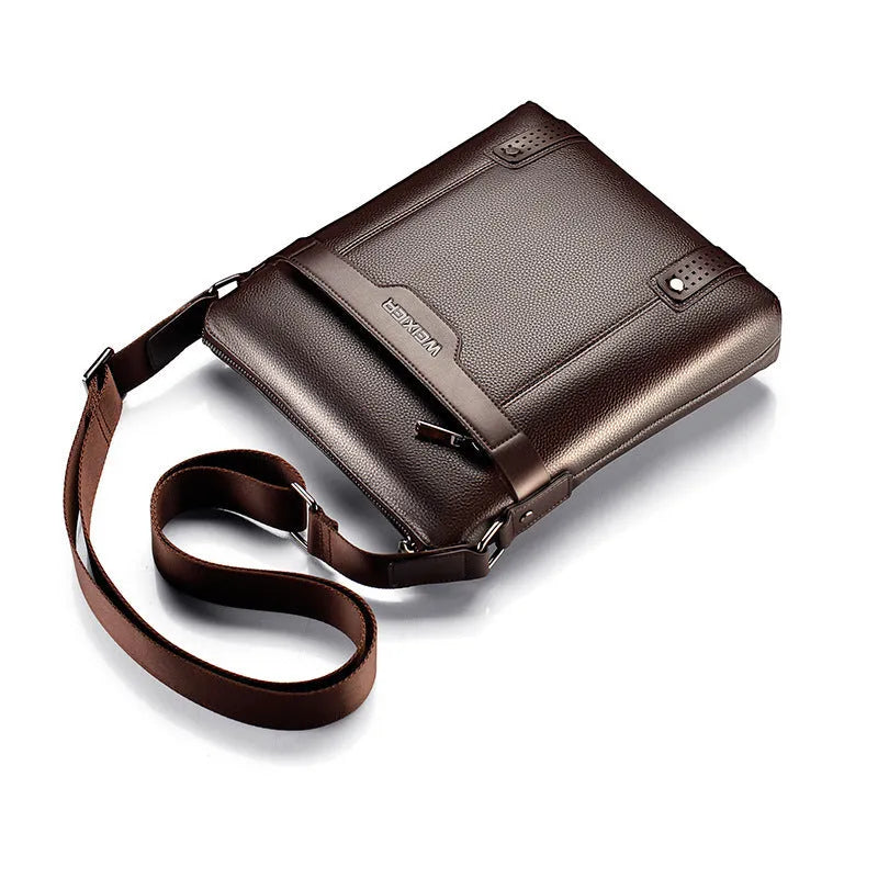 Men's black PU leather shoulder bag with square design measuring 28x25x6cm with zipper closure