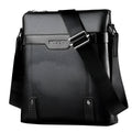 Men's black PU leather shoulder bag with square design measuring 28x25x6cm with zipper closure