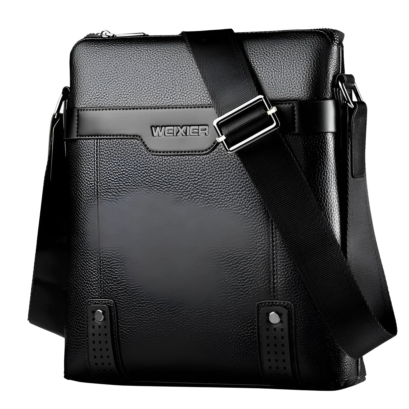 Men's black PU leather shoulder bag with square design measuring 28x25x6cm with zipper closure