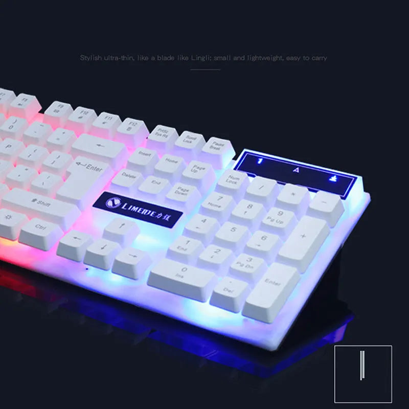 GTX300 black and white gaming keyboard and mouse set with colour backlit keys on keyboard