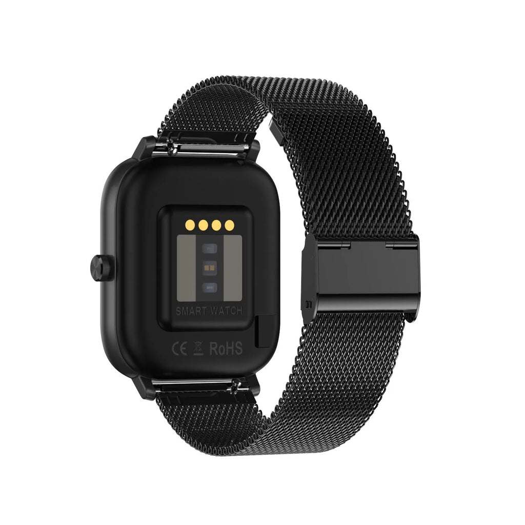 Smart bracelet on wrist showing heart rate and ECG data on its 1.54-inch screen with a silicone strap.