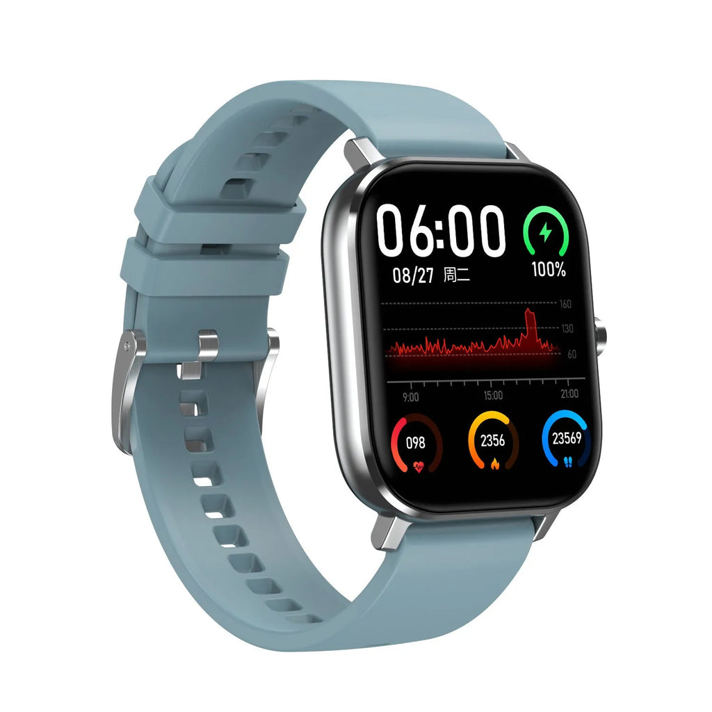 Smart bracelet on wrist showing heart rate and ECG data on its 1.54-inch screen with a silicone strap.