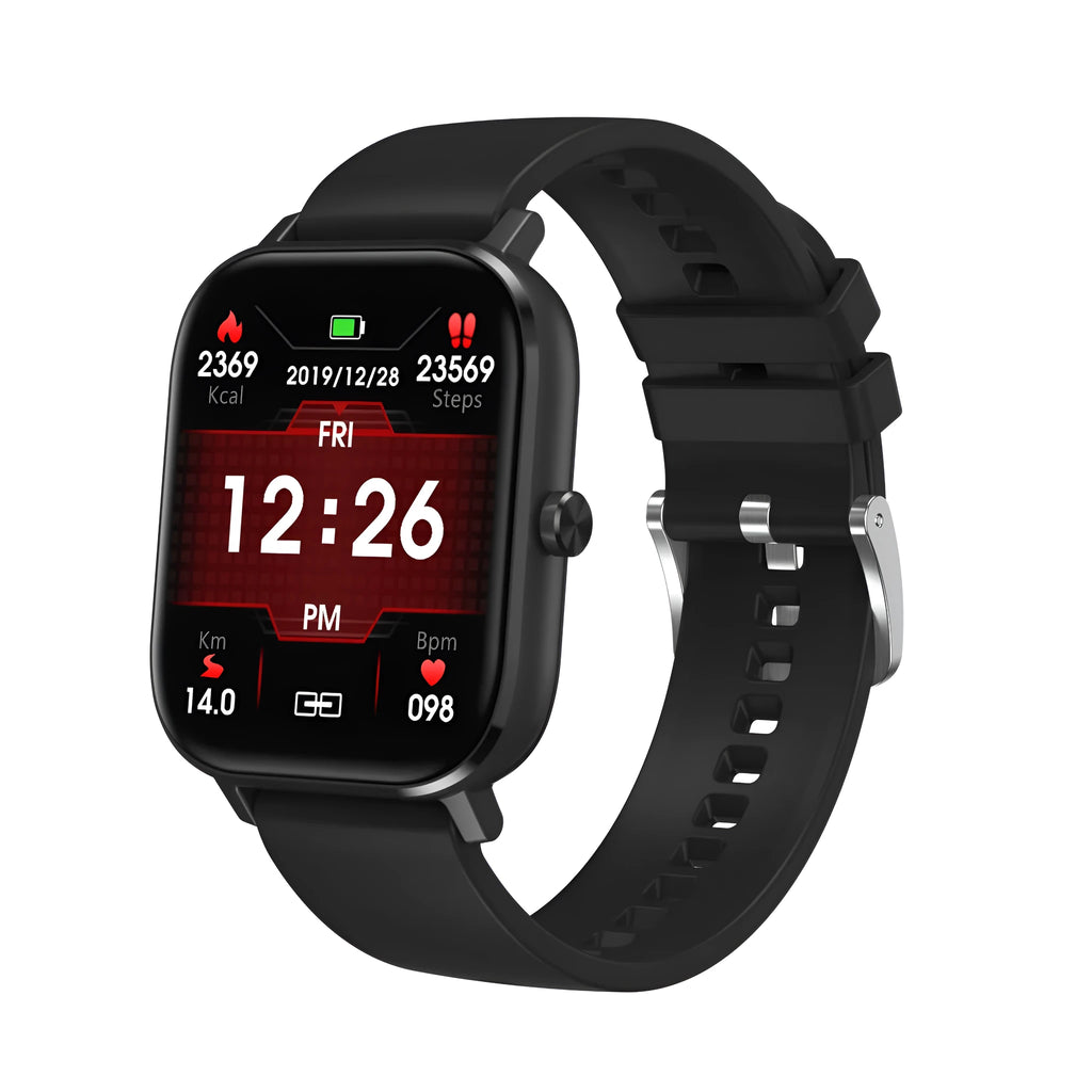 Smart bracelet on wrist showing heart rate and ECG data on its 1.54-inch screen with a silicone strap.