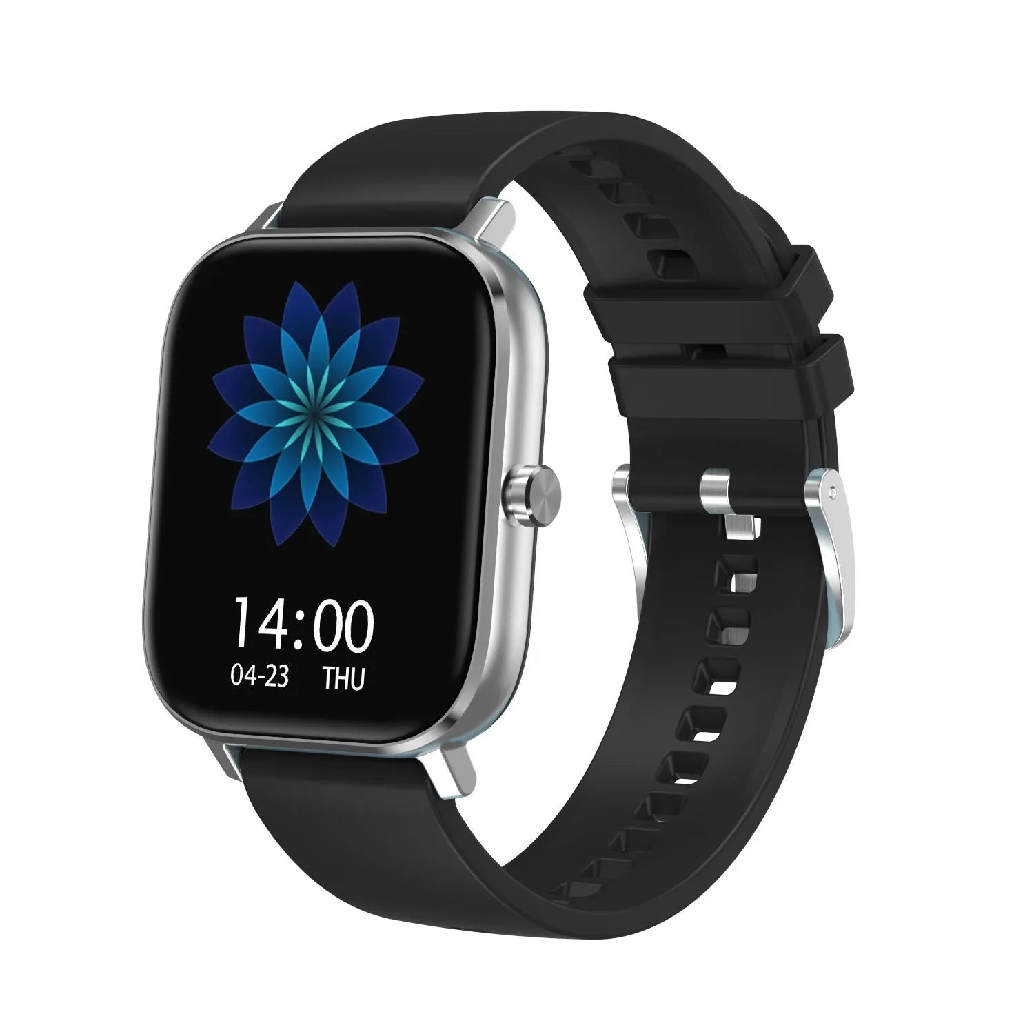Smart bracelet on wrist showing heart rate and ECG data on its 1.54-inch screen with a silicone strap.