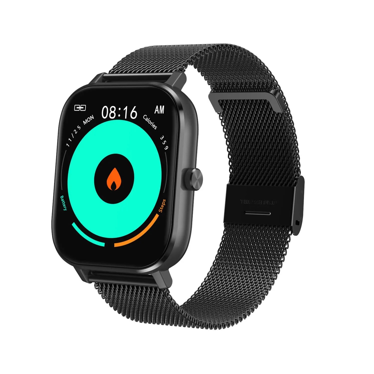 Smart bracelet on wrist showing heart rate and ECG data on its 1.54-inch screen with a silicone strap.