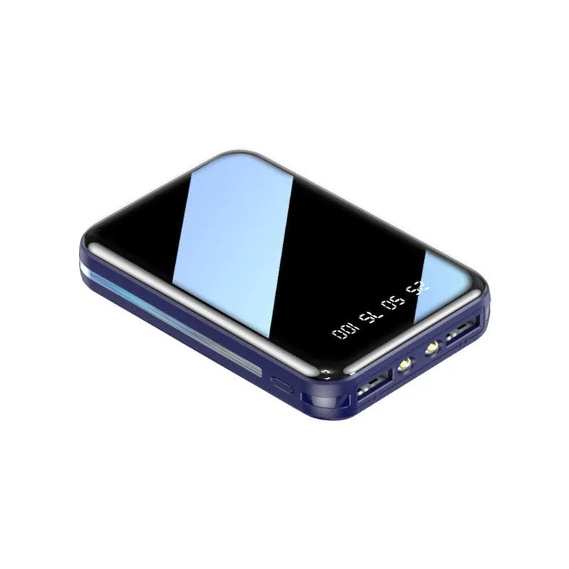 Power bank with digital display showing battery percentage, dual USB ports, available in multiple colours