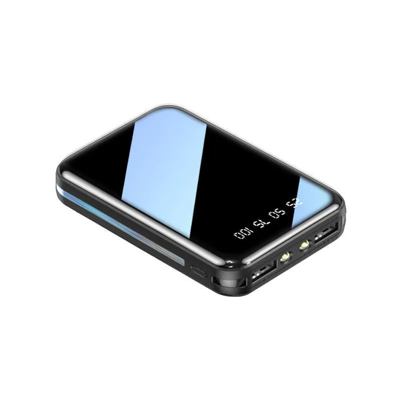 Power bank with digital display showing battery percentage, dual USB ports, available in multiple colours