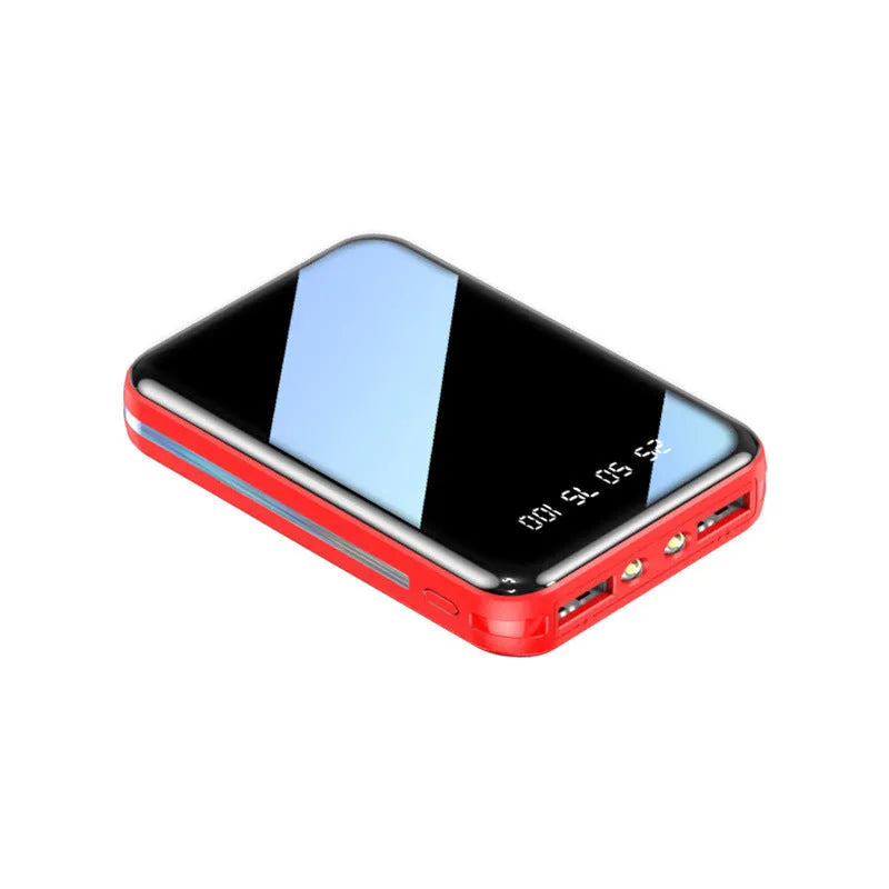 Power bank with digital display showing battery percentage, dual USB ports, available in multiple colours