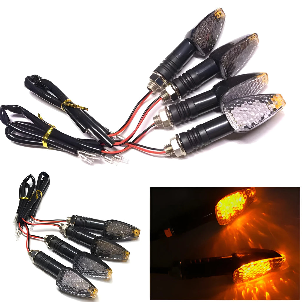 Motorcycle LED turn signal light 85mm length blackened shell yellow indicator