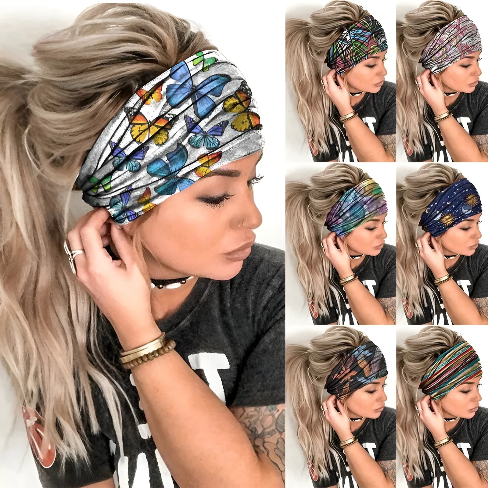 Printed sports yoga fitness sweat-absorbent polyester headband in multiple colour options A-X