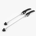 Bicycle quick release lever in aluminium alloy and galvanised iron, shown in multiple colour options.