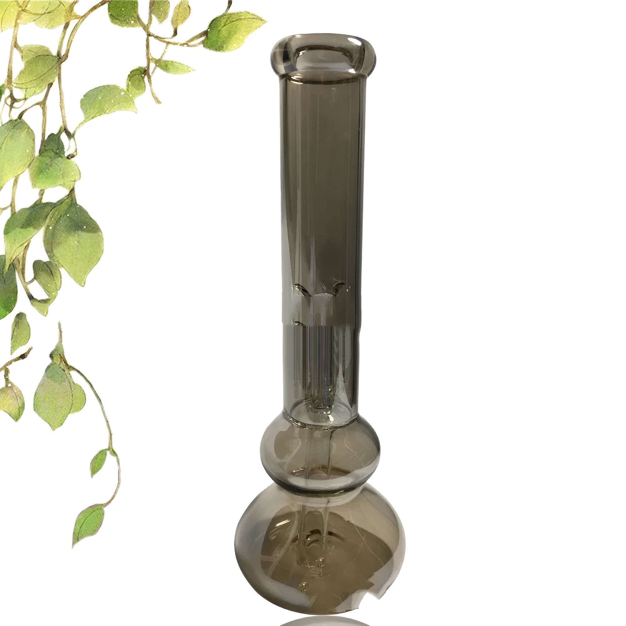 Small pure colour glass geometric vase on a tabletop, American style decorative ornament.