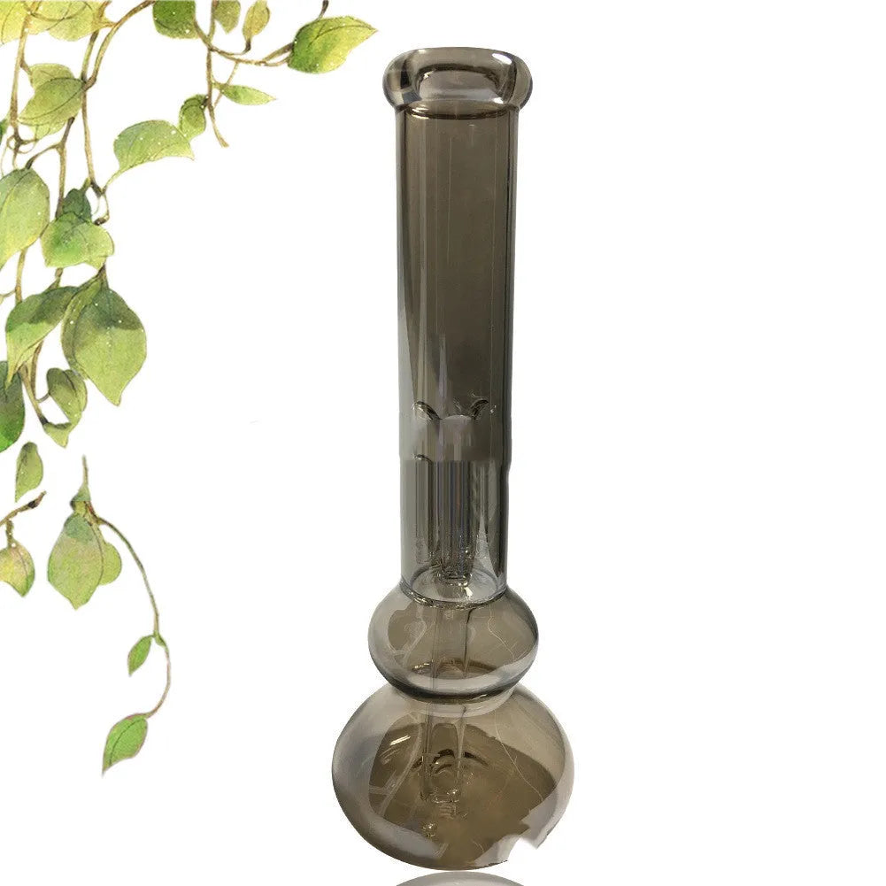 Small pure colour glass geometric vase on a tabletop, American style decorative ornament.