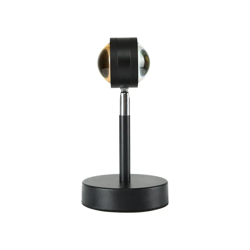Black USB sunset rainbow projection lamp with dual heads and touch controls