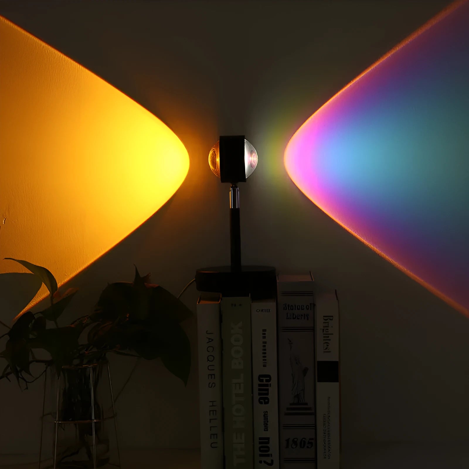 Black USB sunset rainbow projection lamp with dual heads and touch controls
