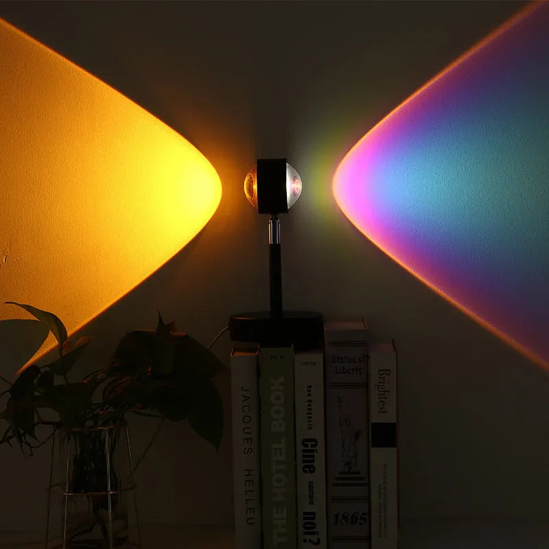 Black USB sunset rainbow projection lamp with dual heads and touch controls