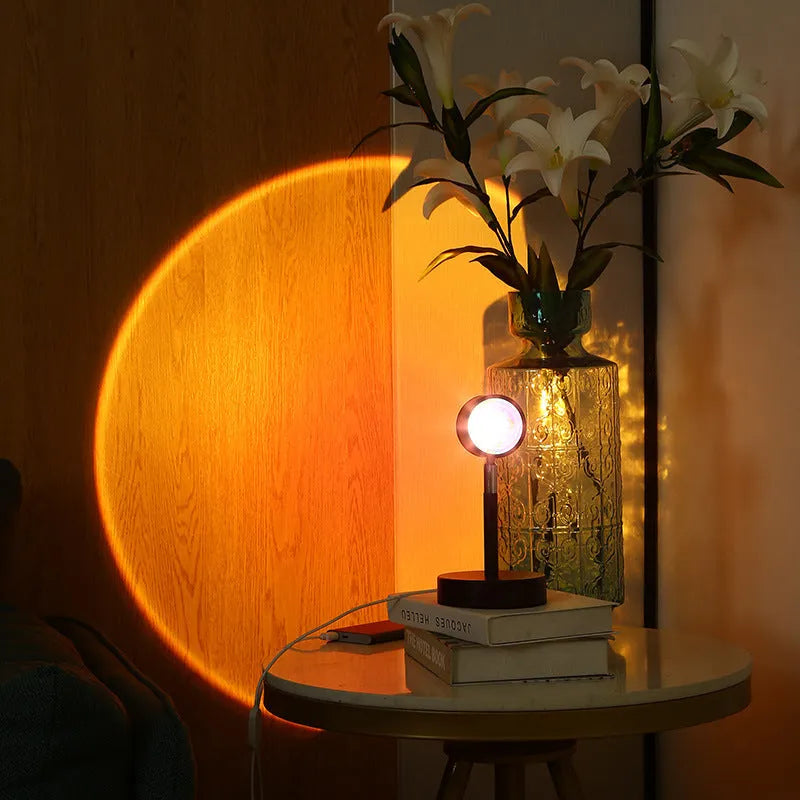 Black USB sunset rainbow projection lamp with dual heads and touch controls