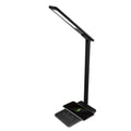 Black wireless charging desk lamp with touch controls and USB power connectivity