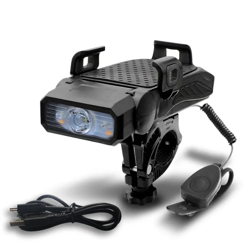 Rechargeable waterproof bicycle light in multiple colours mounted on bicycle handlebars