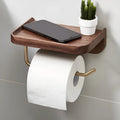 Solid walnut wood wall mounted paper towel holder with brass details