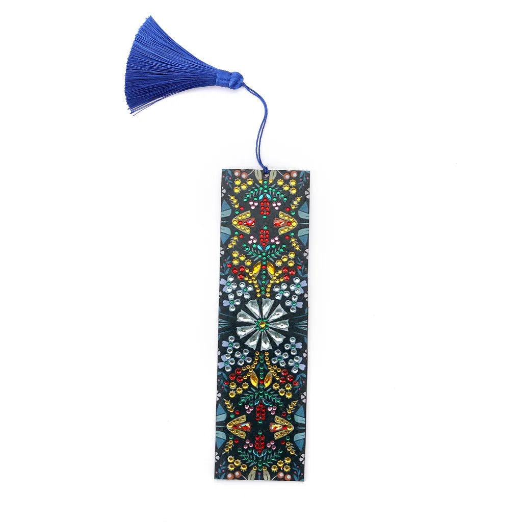 Handmade leather bookmark with special-shaped diamond mandala flower embroidery design.