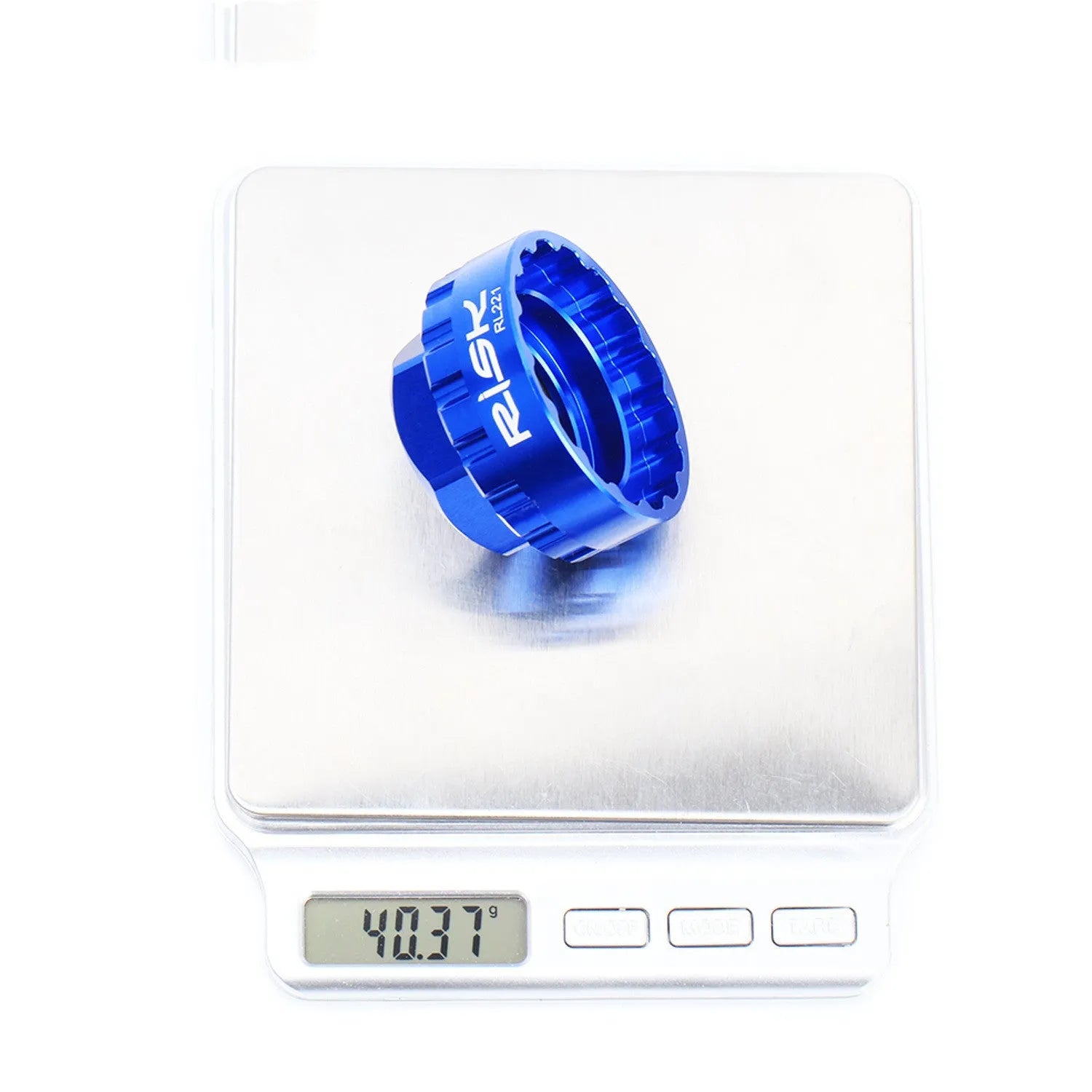 Blue aluminium alloy wrench for removing 12-speed direct mount bicycle disc brake rotors