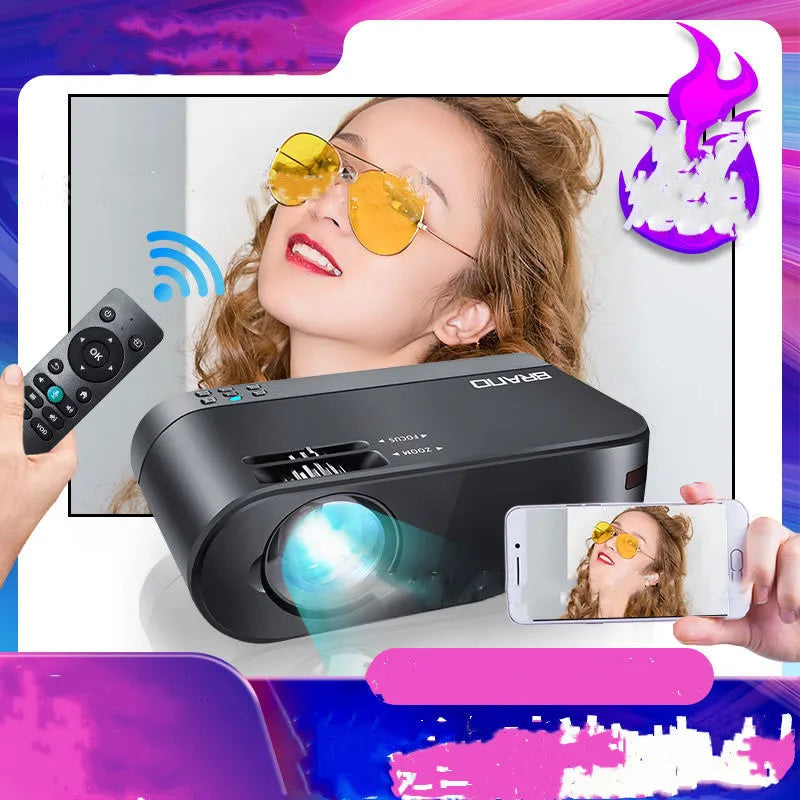 Portable Android wireless projector with smartphone showing same-screen projection