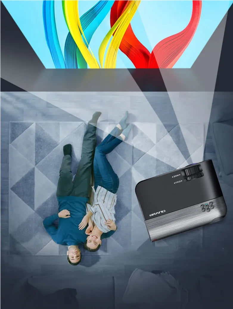 Portable Android wireless projector with smartphone showing same-screen projection