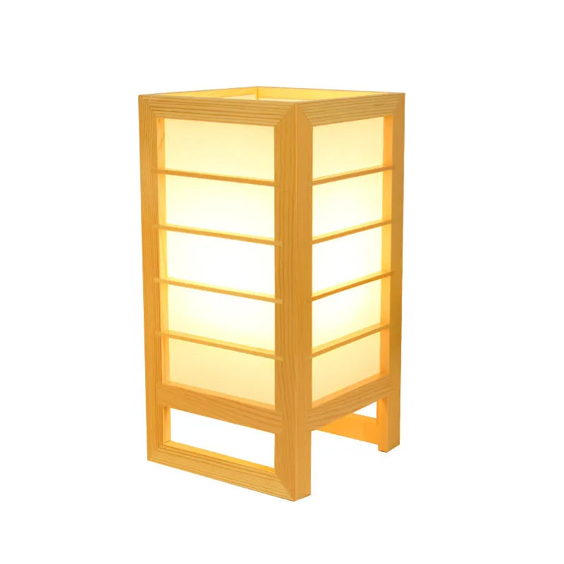 Solid bamboo wood Korean-style bedside lamp with simple design and push-button light control