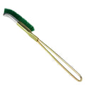 Green metal elbow-shaped nylon wire brush for cleaning rust on range hoods and small irons.