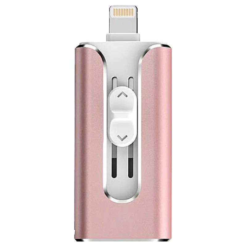 Metal USB flash drive with both USB and Lightning connectors for Android computer iPhone compatibility