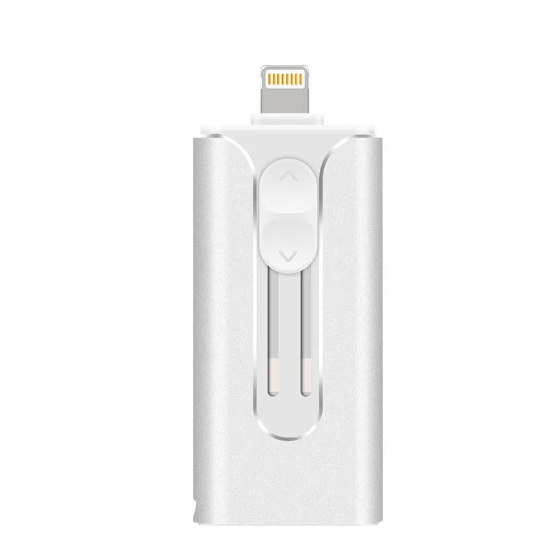 Metal USB flash drive with both USB and Lightning connectors for Android computer iPhone compatibility