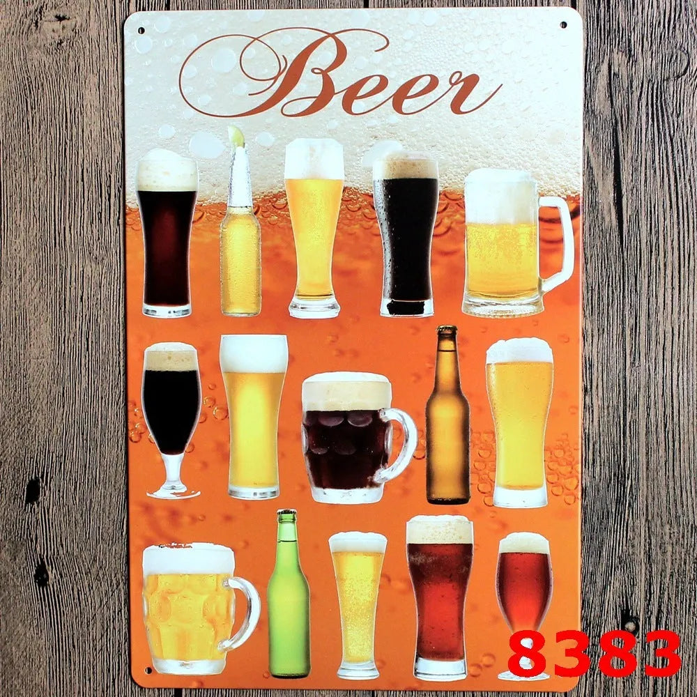 Vintage tin painting with barbecue, hamburger and beer retro artwork on iron metal