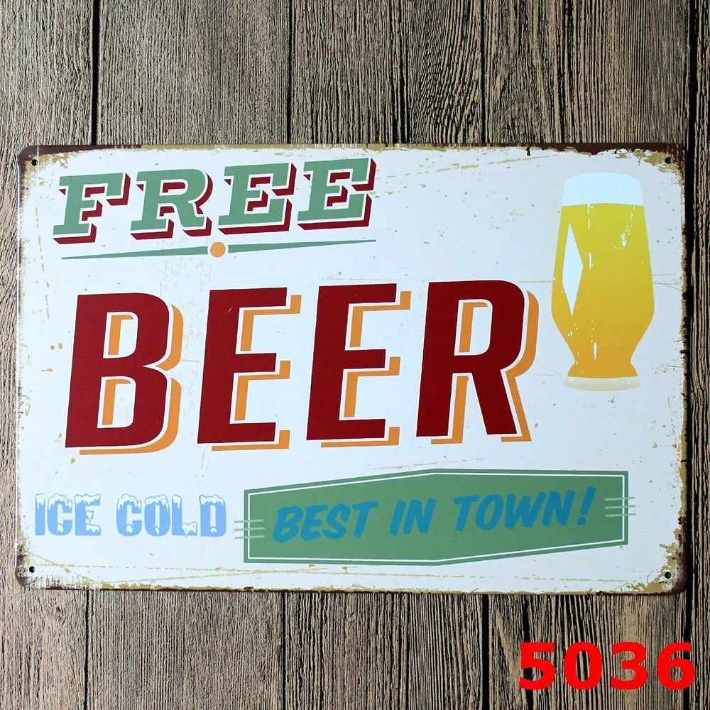Vintage tin painting with barbecue, hamburger and beer retro artwork on iron metal