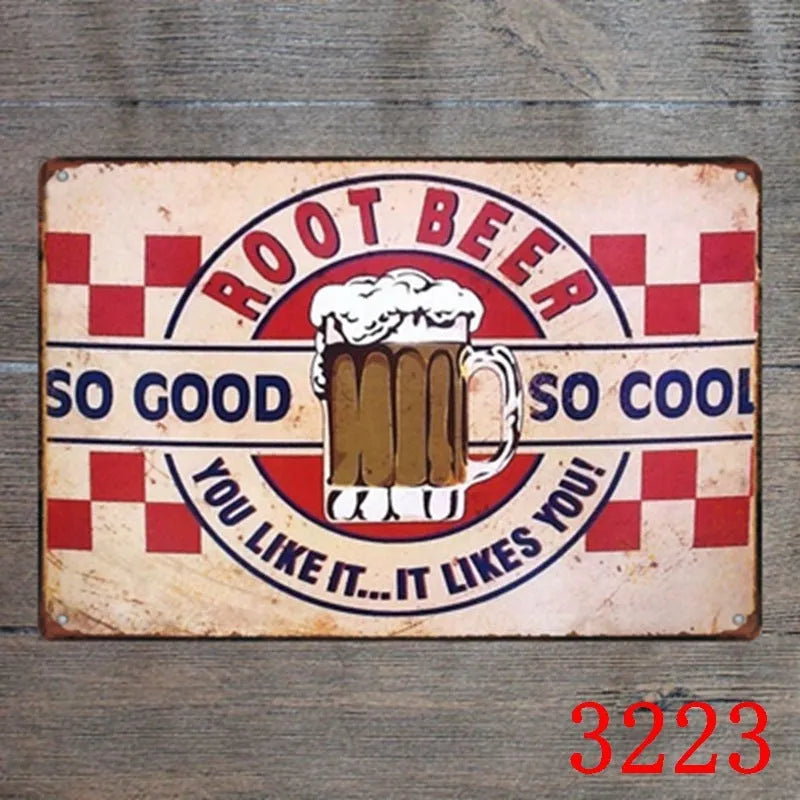 Vintage tin painting with barbecue, hamburger and beer retro artwork on iron metal