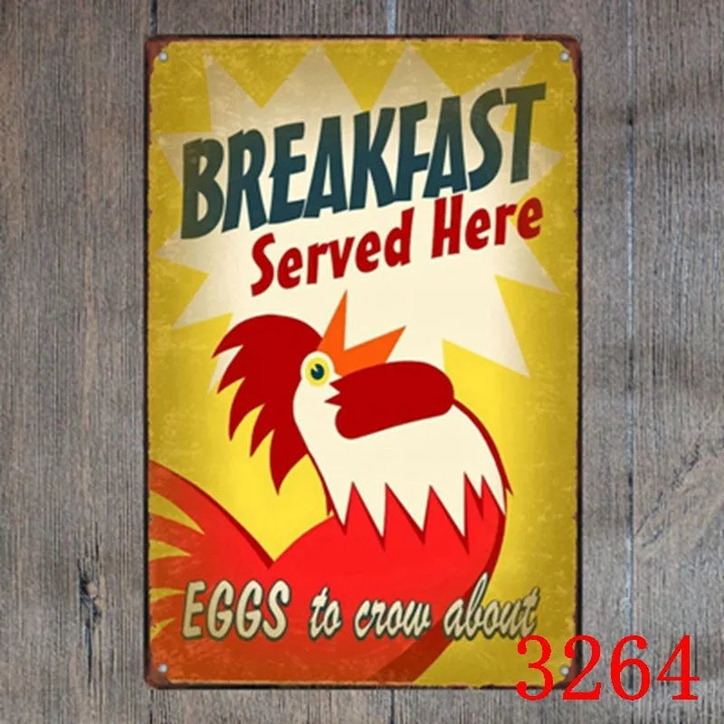 Vintage tin painting with barbecue, hamburger and beer retro artwork on iron metal