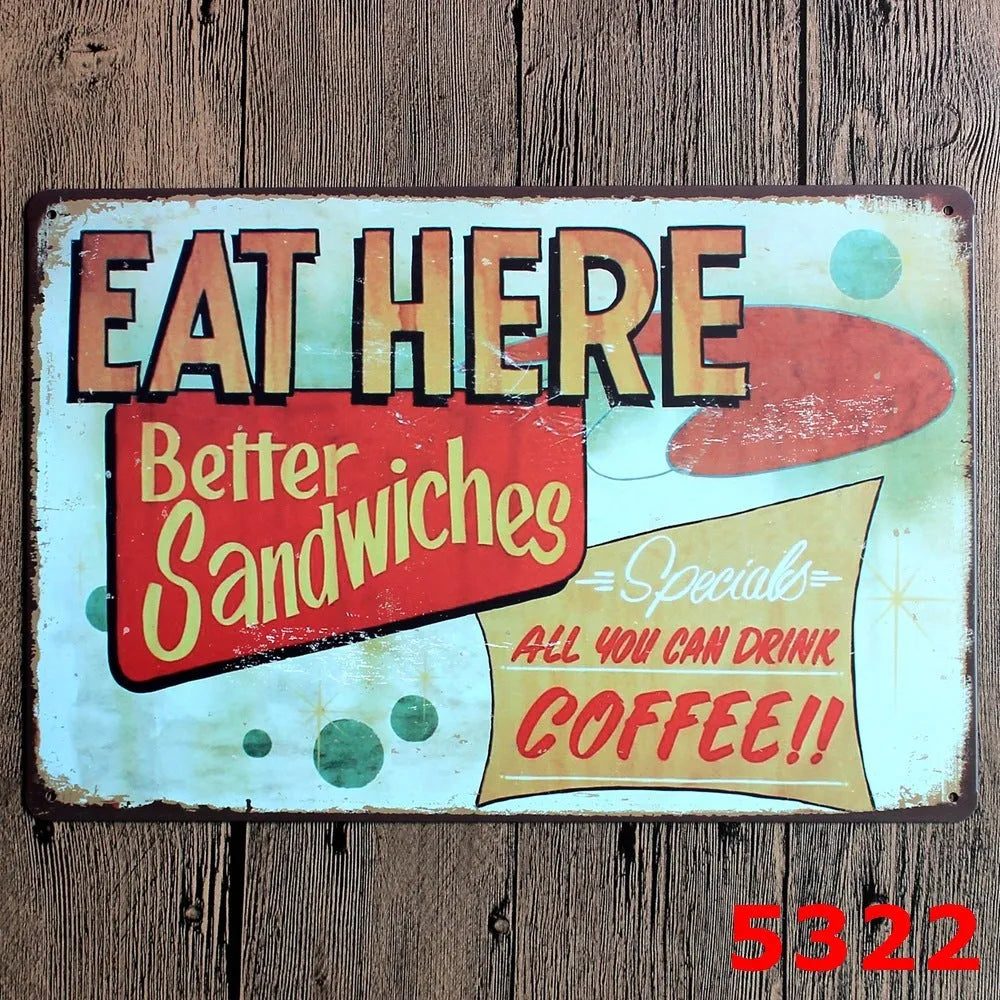 Vintage tin painting with barbecue, hamburger and beer retro artwork on iron metal