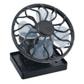 Black solar-powered clip-on cooling fan panel for outdoor activities with solar panel and fan blades