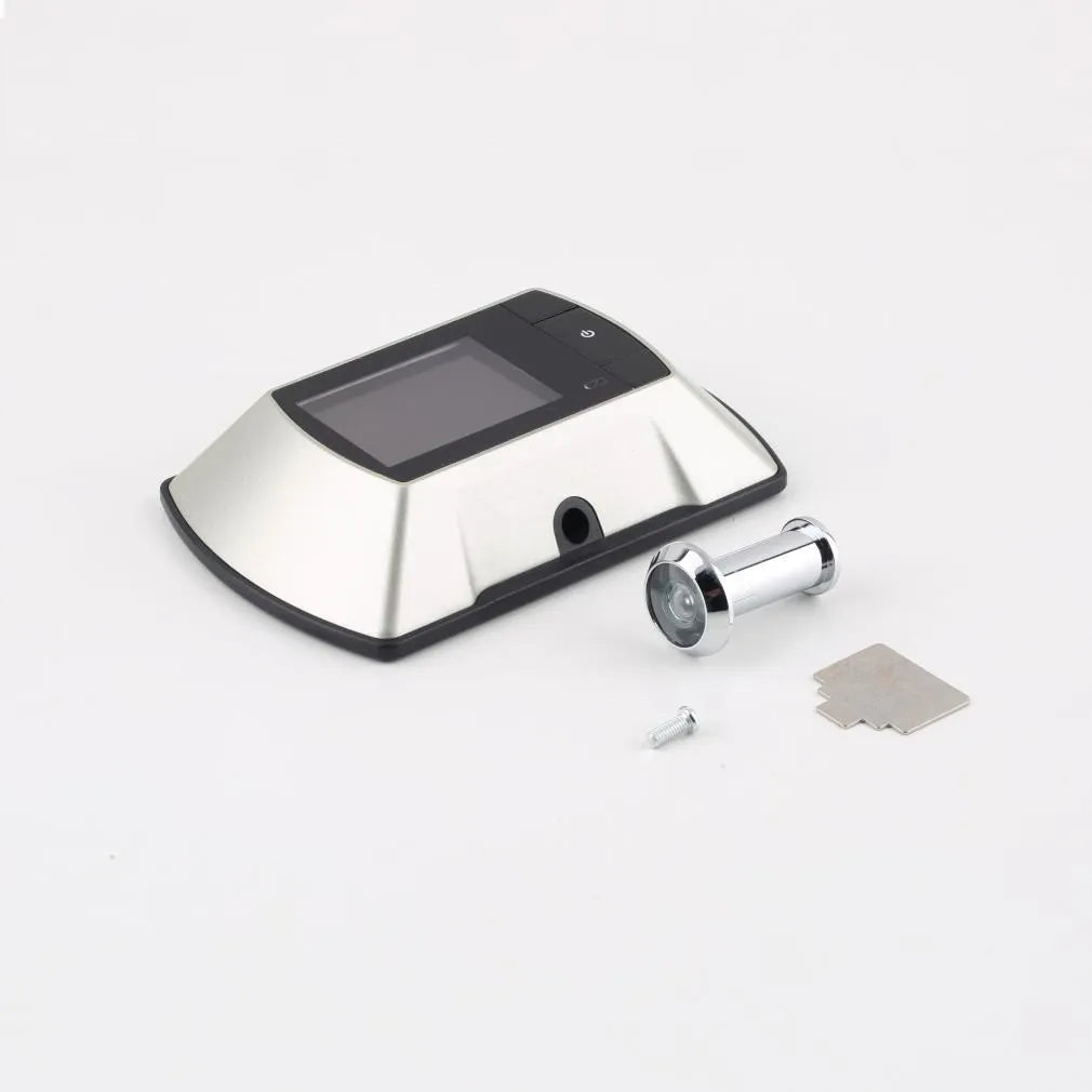 Wireless LCD digital door peephole monitor with indoor screen and outdoor camera unit.