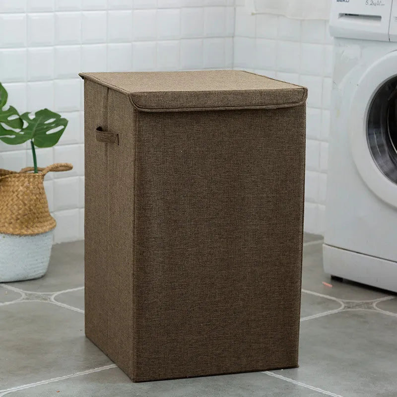 Washable fabric laundry sorting box with dual compartments in neutral colour