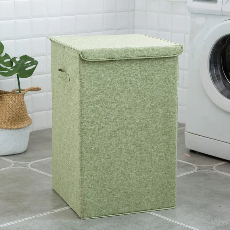 Washable fabric laundry sorting box with dual compartments in neutral colour