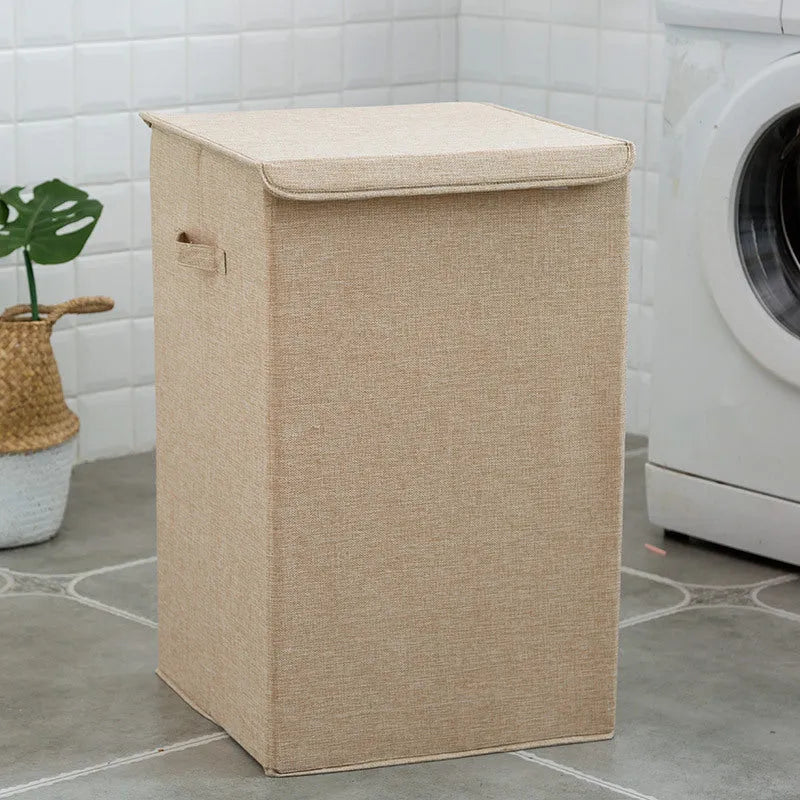 Washable fabric laundry sorting box with dual compartments in neutral colour