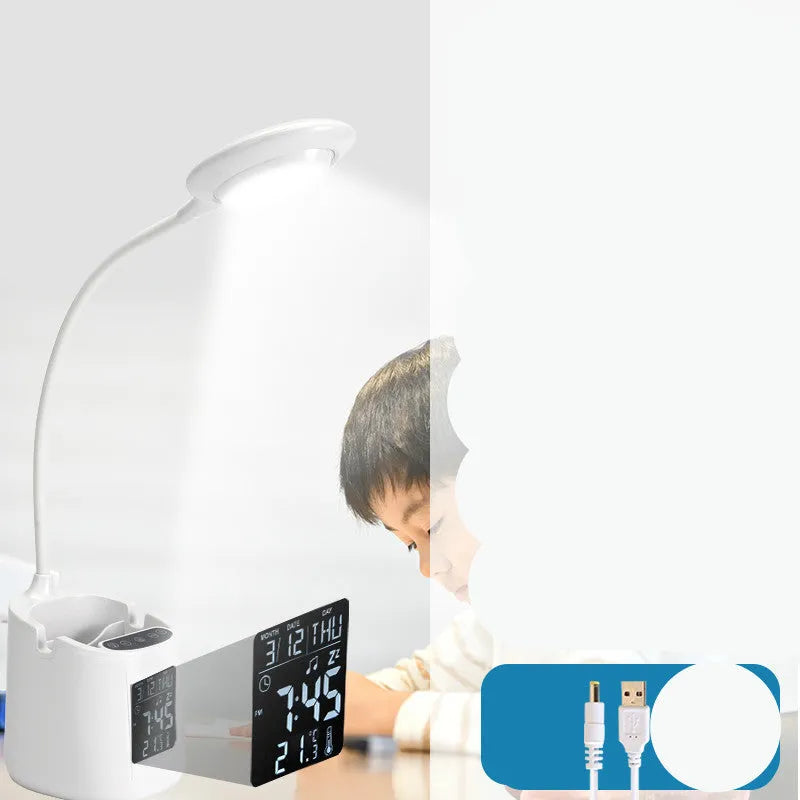 White USB-powered desk lamp with touch control for study desks