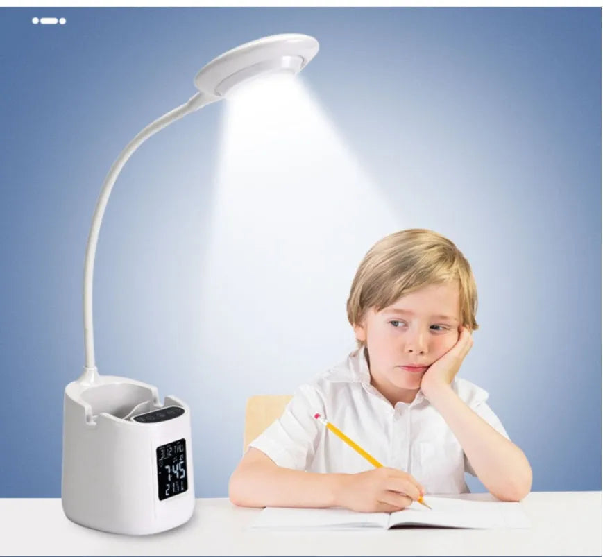 White USB-powered desk lamp with touch control for study desks