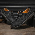 Men's casual leather shoes with round toe and plain microfiber upper in black gold khaki colours