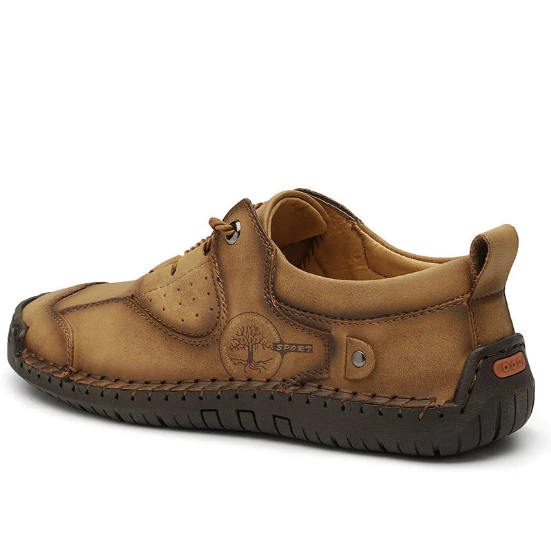 Men's casual leather shoes with round toe and plain microfiber upper in black gold khaki colours