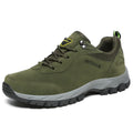 Men's low-top hiking shoes in Army Green with mesh construction and viscose sole