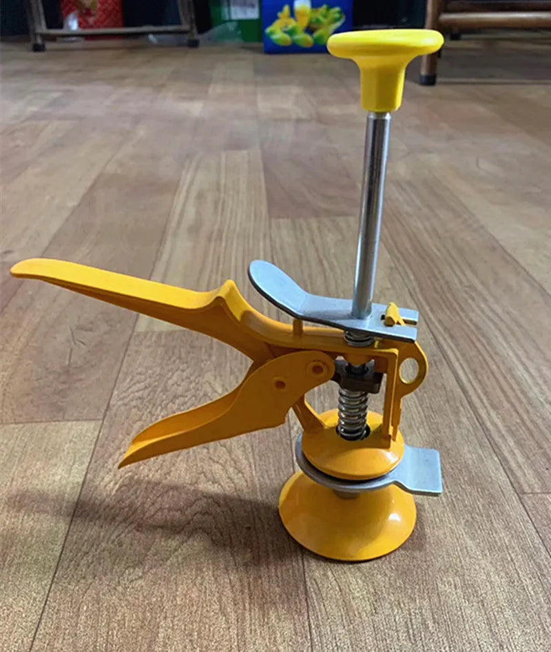 Tile raising positioner with adjustable height mechanism for concrete processing installations