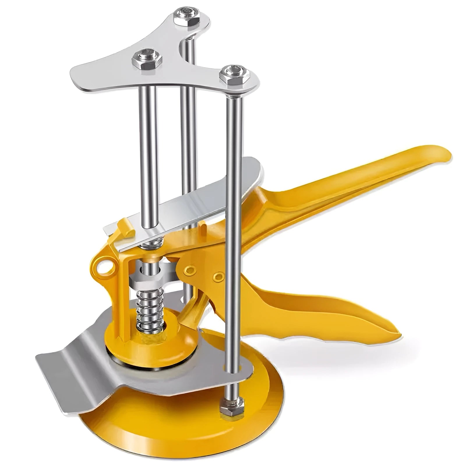 Tile raising positioner with adjustable height mechanism for concrete processing installations